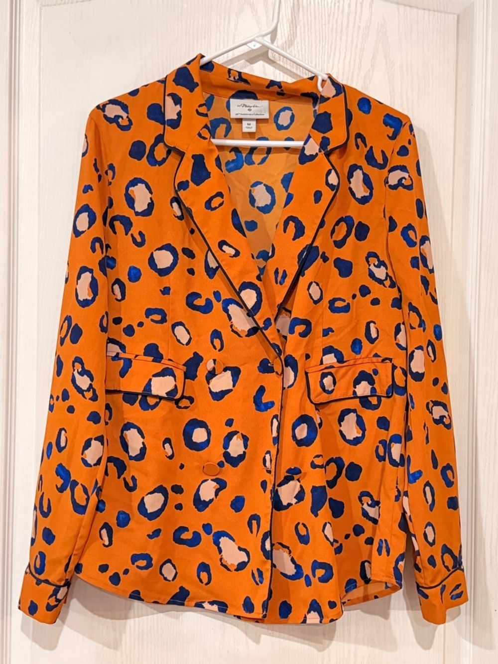 3.1 Phillip Lim Orange Leopard-Print Blazer with Blue and Cream Spots - Picture 2 of 11